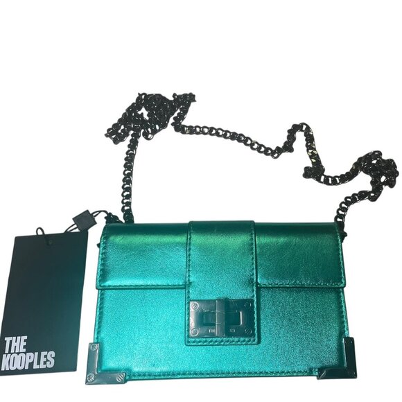 The Kooples Emily Green Metallic Leather Pouch Bag NWT - Picture 7 of 7
